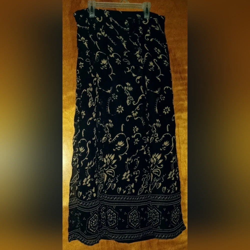 Women's Sag Harbor Pleated Skirt Large Black/Gold Midi Length Elastic Waist